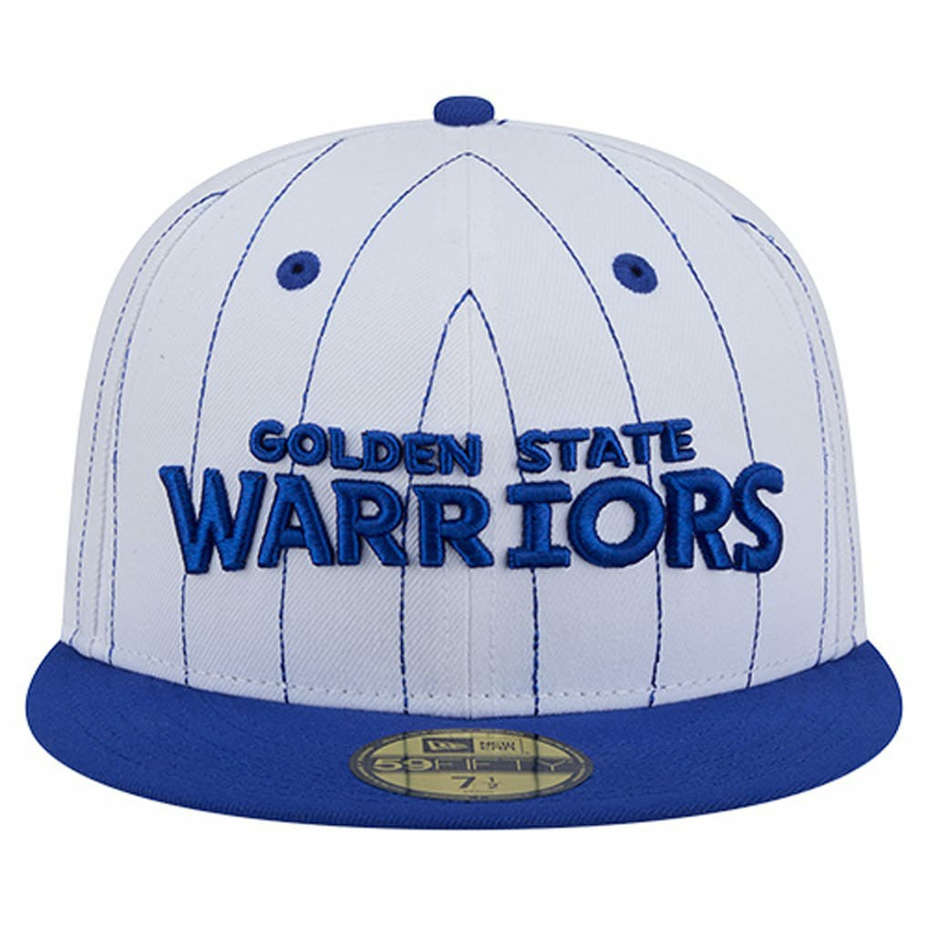 Golden State Warriors Wordmark Pinstripe 59FIFTY Fitted Hat for sale White | New Era online