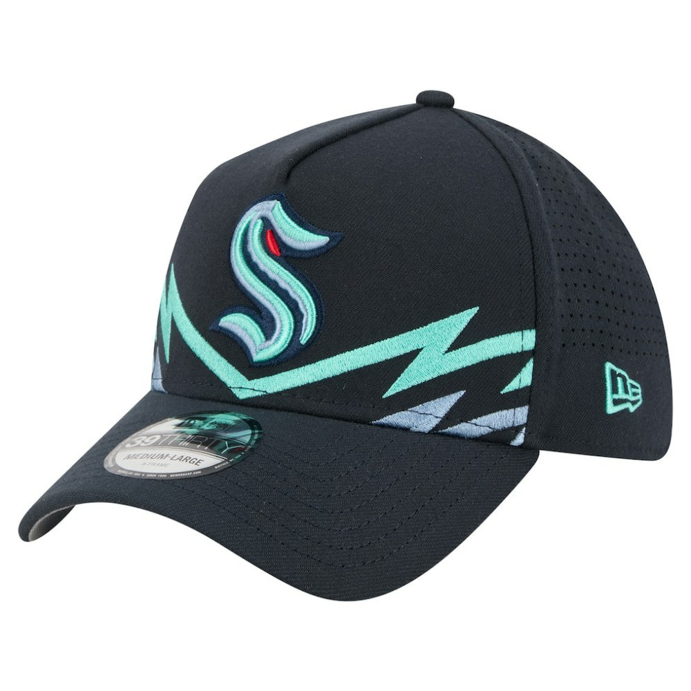 Seattle Kraken New Era Zig Zag 39THIRTY A-Frame Perforated Flex Hat - Deep Sea Blue - NHL 203126887