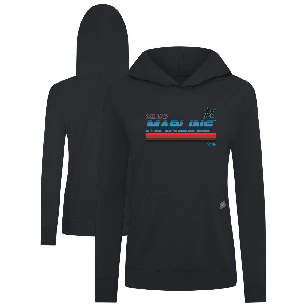 Miami Marlins Levelwear Women's Relay Breaker Pullover Hoodie - Black - MLB Discount