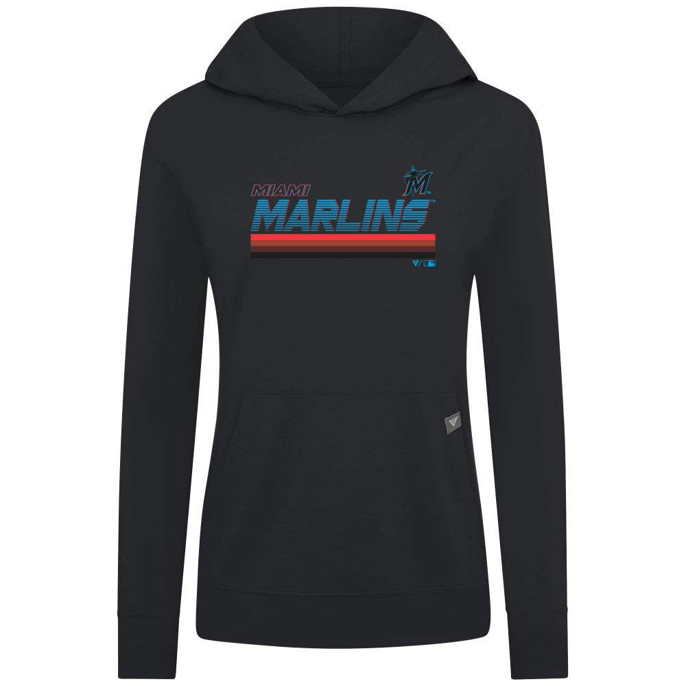 Miami Marlins Levelwear Women's Relay Breaker Pullover Hoodie - Black - MLB Discount