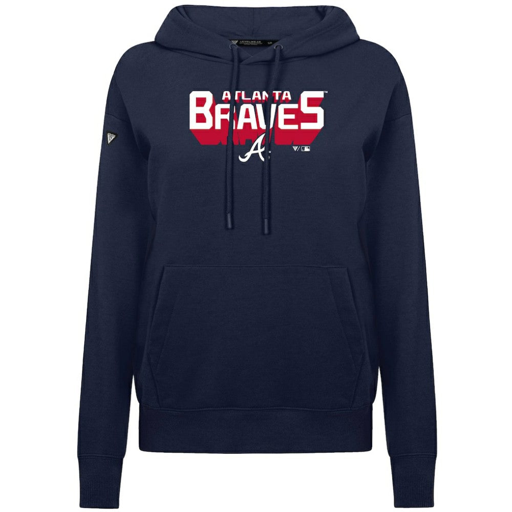 Atlanta Braves Levelwear Women's Adorn Retro 3D Pullover Hoodie - Navy - MLB Discount