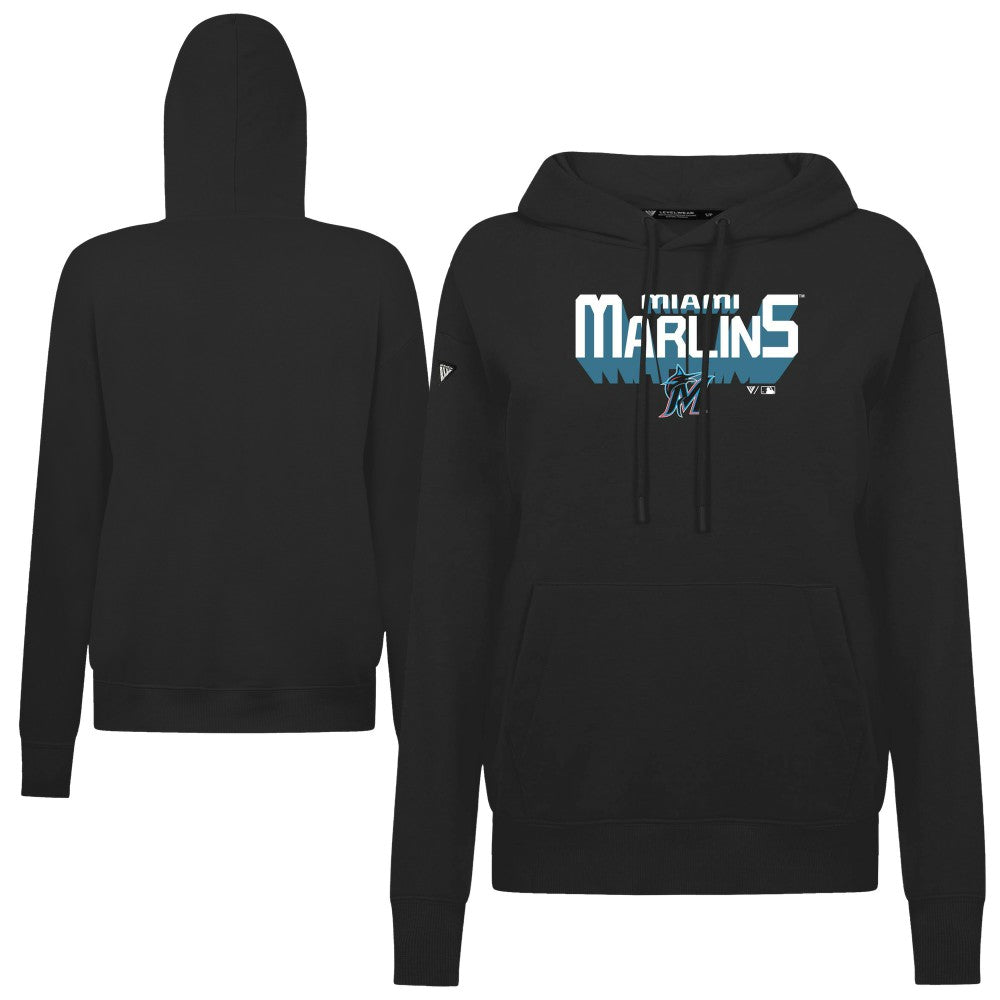 Miami Marlins Levelwear Women's Adorn Retro 3D Pullover Hoodie - Black - MLB Discount