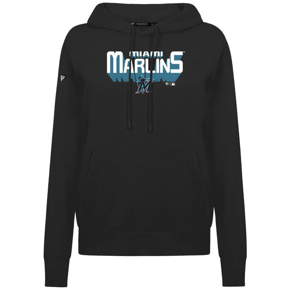 Miami Marlins Levelwear Women's Adorn Retro 3D Pullover Hoodie - Black - MLB Discount