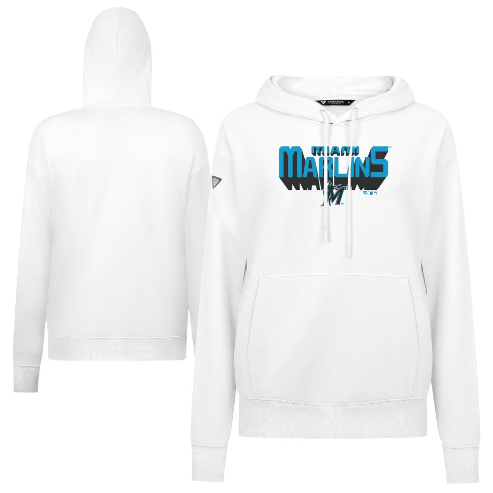 Miami Marlins Levelwear Women's Adorn Retro 3D Pullover Hoodie - White - MLB Discount