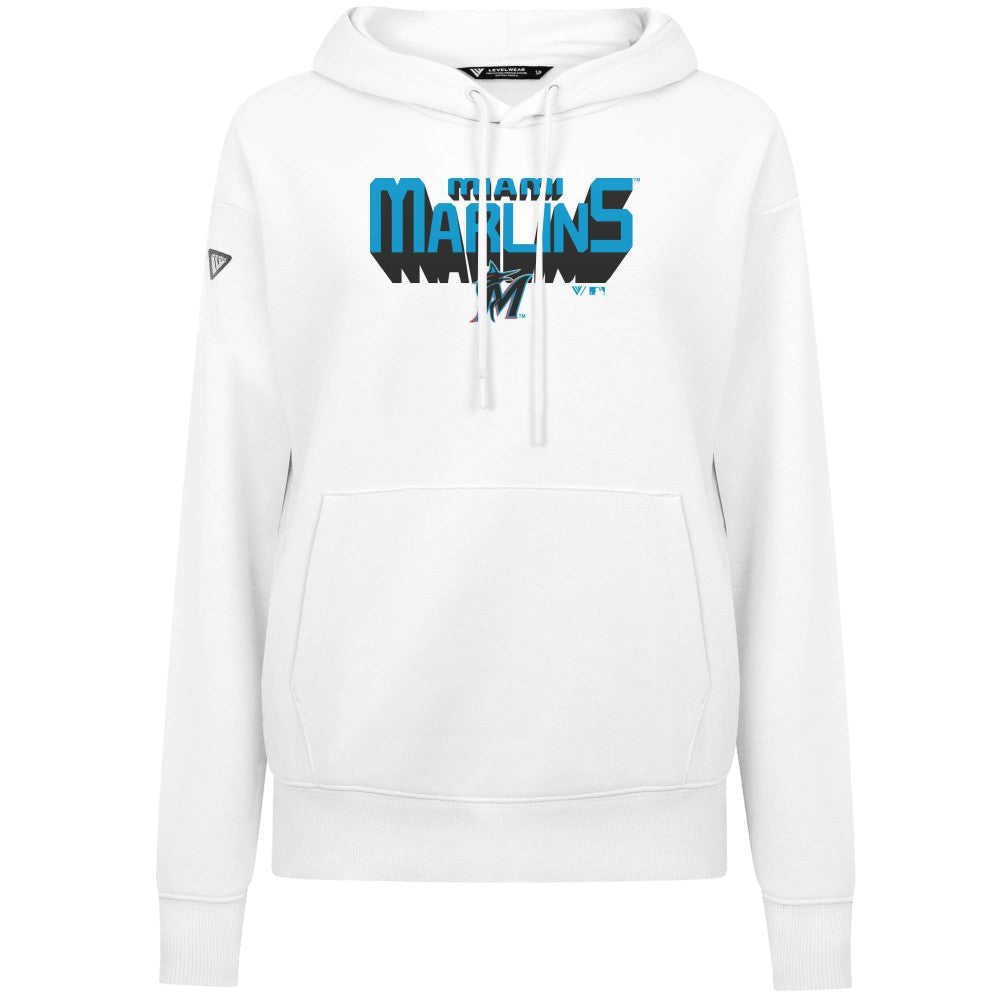 Miami Marlins Levelwear Women's Adorn Retro 3D Pullover Hoodie - White - MLB Discount