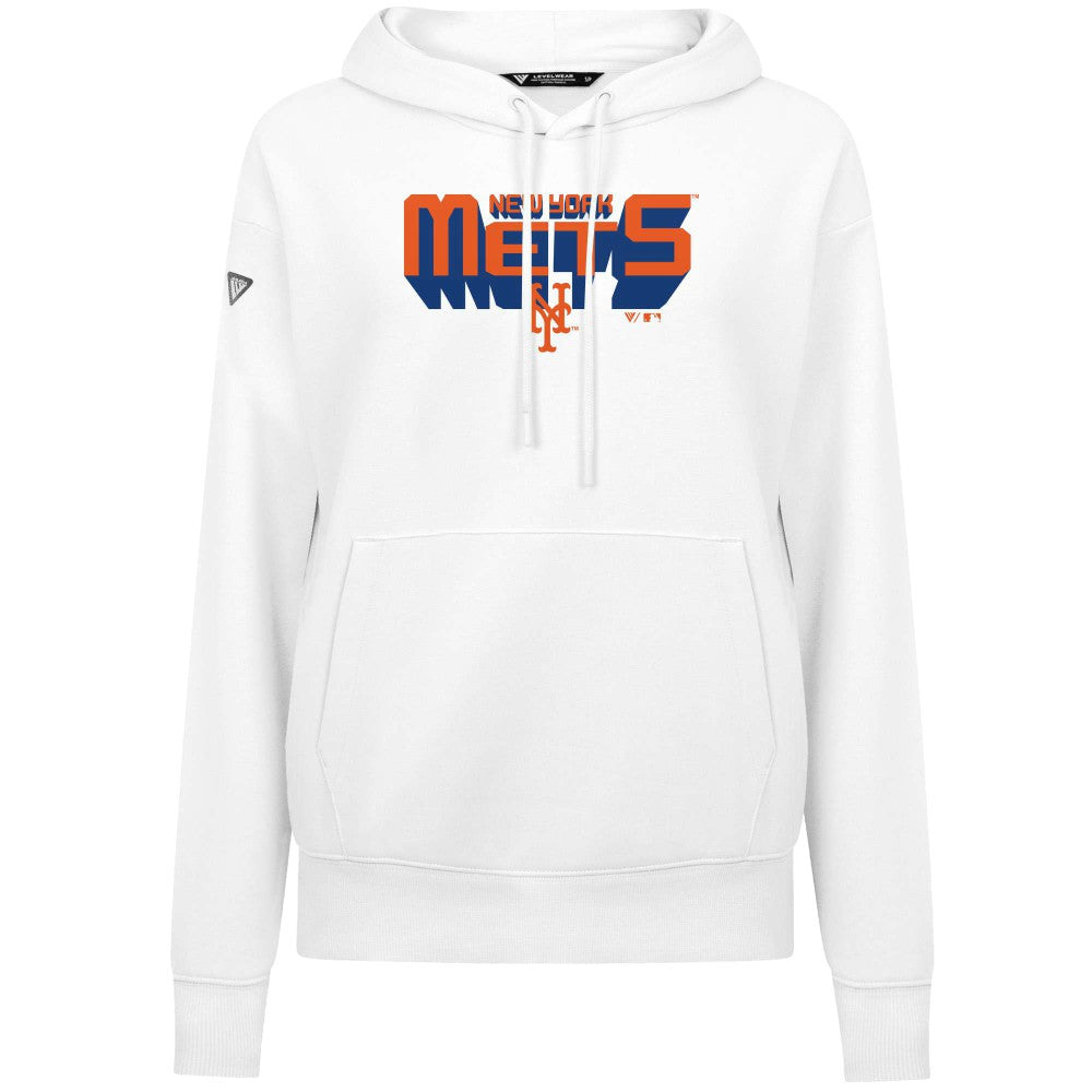 New York Mets Levelwear Women's Adorn Retro 3D Pullover Hoodie - White - MLB Lifestyle