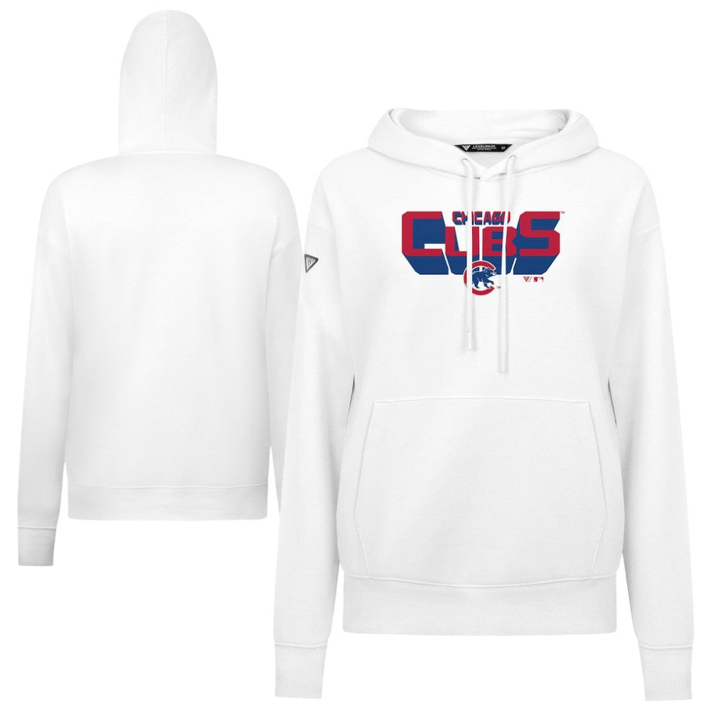 Chicago Cubs Levelwear Women's Adorn Retro 3D Pullover Hoodie - White - MLB on Sale