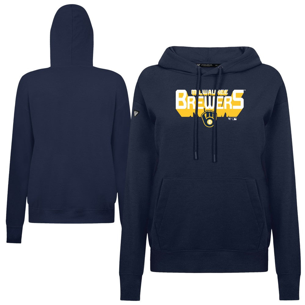 Milwaukee Brewers Levelwear Women's Adorn Retro 3D Pullover Hoodie - Navy - MLB Sale