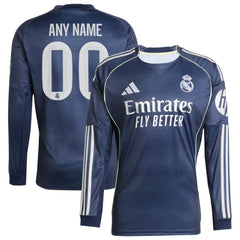 Real Madrid 2025/26 Away Long Sleeve Replica Custom Jersey Blue - Adidas