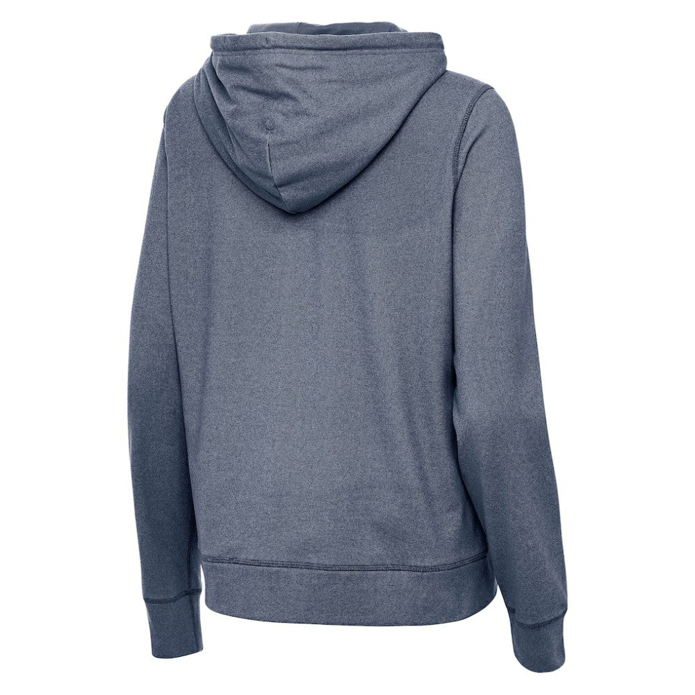 Los Angeles Angels Antigua Women's Justice Stars and Stripes Team Logo Pullover Hoodie - Heather Navy - MLB Lifestyle
