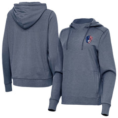 Milwaukee Brewers Antigua Women's Justice Stars and Stripes Team Logo Pullover Hoodie - Heather Navy - MLB Sale