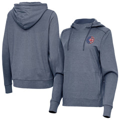 Chicago Cubs Antigua Women's Justice Stars and Stripes Team Logo Pullover Hoodie - Heather Navy - MLB Sale
