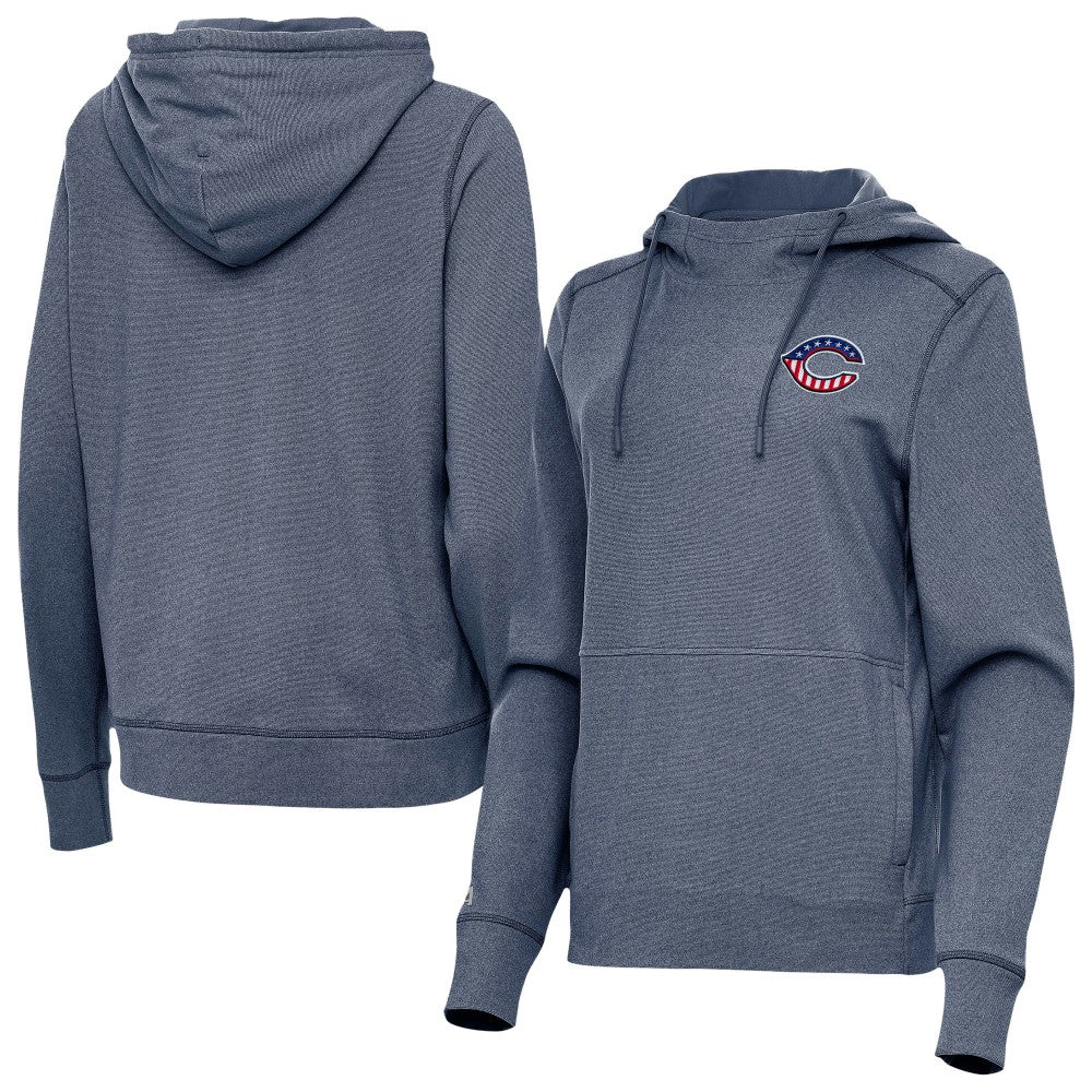 Cincinnati Reds Antigua Women's Justice Stars and Stripes Team Logo Pullover Hoodie - Heather Navy - MLB Online