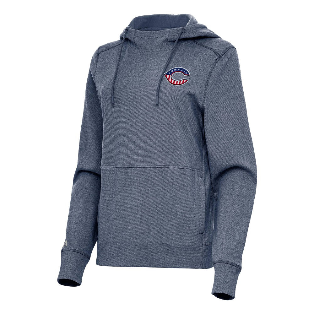 Cincinnati Reds Antigua Women's Justice Stars and Stripes Team Logo Pullover Hoodie - Heather Navy - MLB Online