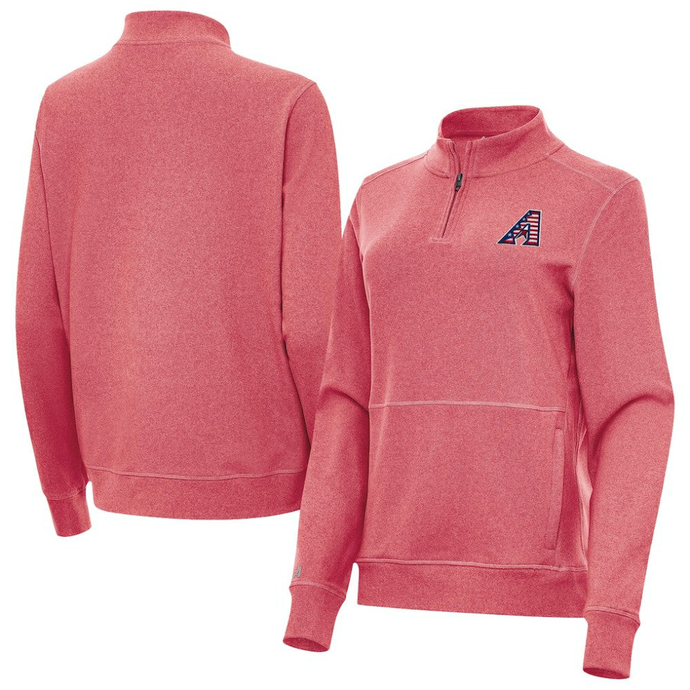 Arizona Diamondbacks Antigua Women's Crush Stars and Stripes Team Logo Quarter-Zip Pullover Top - Heather Red - MLB Online