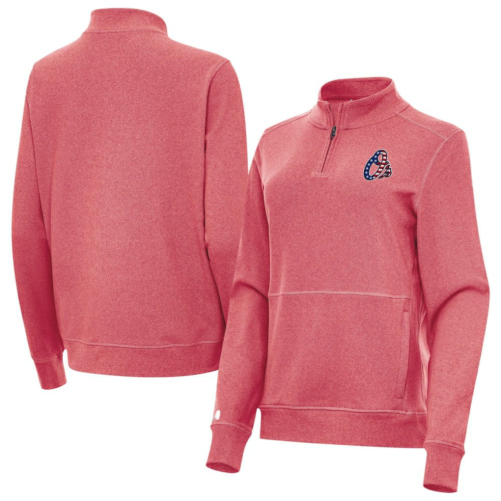 Baltimore Orioles Antigua Women's Crush Stars and Stripes Team Logo Quarter-Zip Pullover Top - Heather Red - MLB Online
