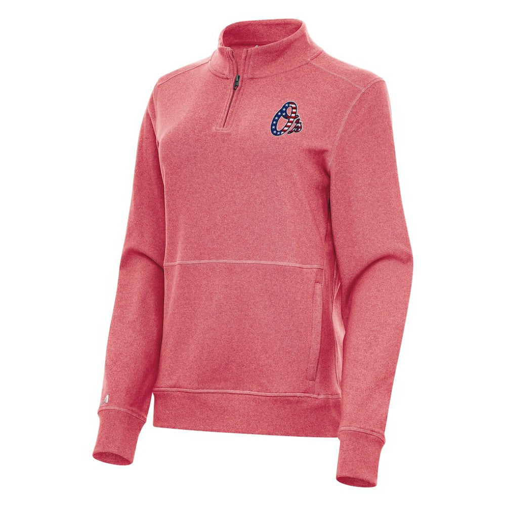 Baltimore Orioles Antigua Women's Crush Stars and Stripes Team Logo Quarter-Zip Pullover Top - Heather Red - MLB Online