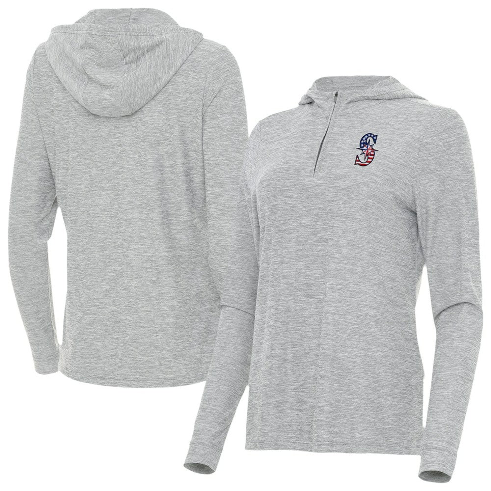 Seattle Mariners Antigua Women's Daybreak Quarter-Zip Hoodie - Heather Gray - MLB Discount