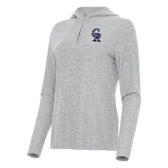 Colorado Rockies Antigua Women's Daybreak Quarter-Zip Hoodie - Heather Gray - MLB on Sale