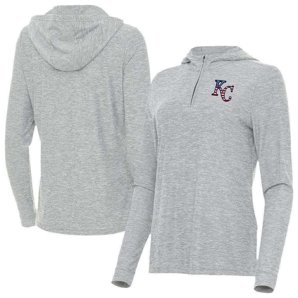 Kansas City Royals Antigua Women's Daybreak Quarter-Zip Hoodie - Heather Gray - MLB Sale