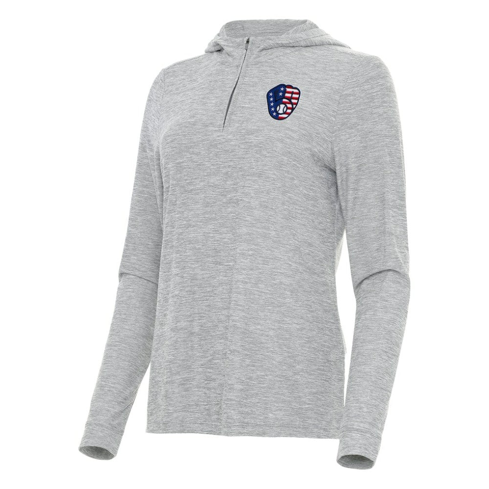 Milwaukee Brewers Antigua Women's Daybreak Quarter-Zip Hoodie - Heather Gray - MLB Discount