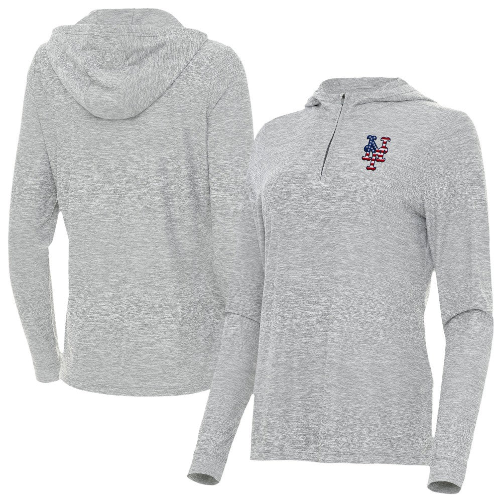 New York Mets Antigua Women's Daybreak Quarter-Zip Hoodie - Heather Gray - MLB Discount