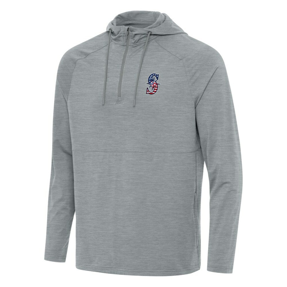 Seattle Mariners Antigua Spikes Stars and Stripes Team Logo Quarter-Zip Pullover Hoodie - Heather Gray - MLB Online
