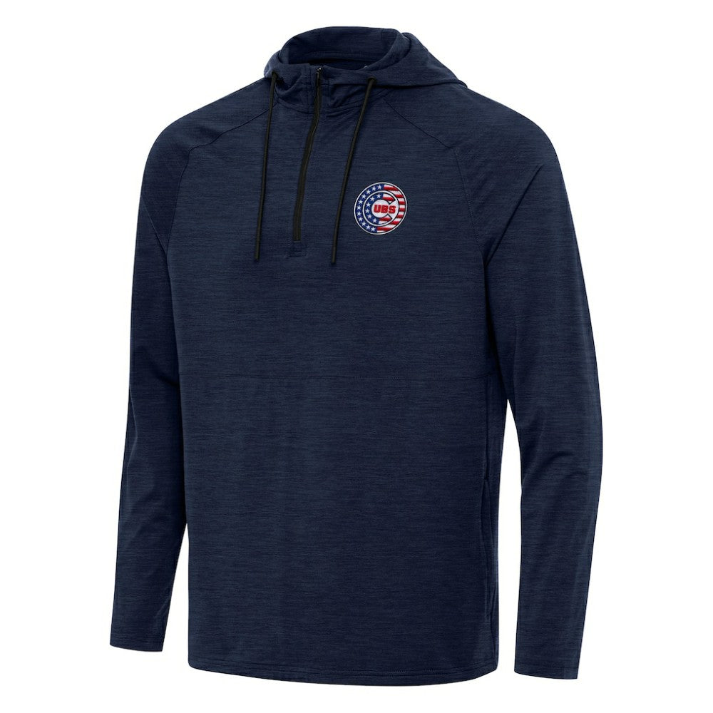Chicago Cubs Antigua Spikes Stars and Stripes Team Logo Quarter-Zip Pullover Hoodie - Heather Navy - MLB on Sale