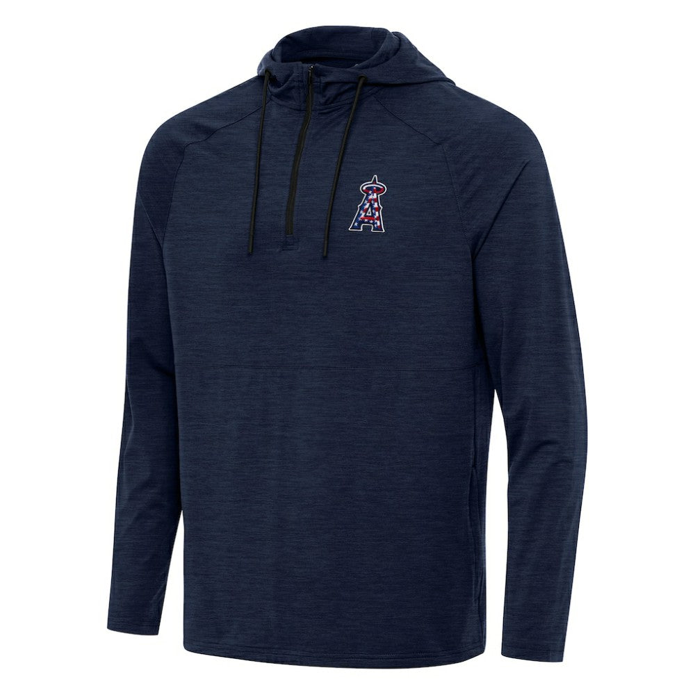 Los Angeles Angels Antigua Spikes Stars and Stripes Team Logo Quarter-Zip Pullover Hoodie - Heather Navy - MLB on Sale