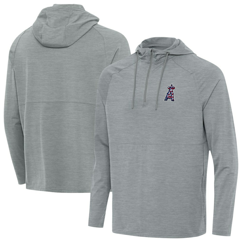 Los Angeles Angels Antigua Spikes Stars and Stripes Team Logo Quarter-Zip Pullover Hoodie - Heather Gray - MLB Discount