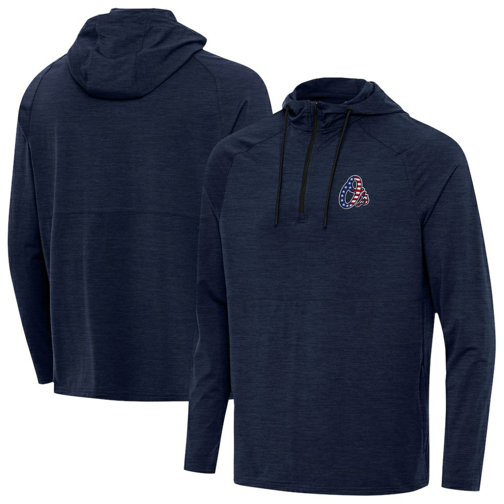 Baltimore Orioles Antigua Spikes Stars and Stripes Team Logo Quarter-Zip Pullover Hoodie - Heather Navy - MLB Sale
