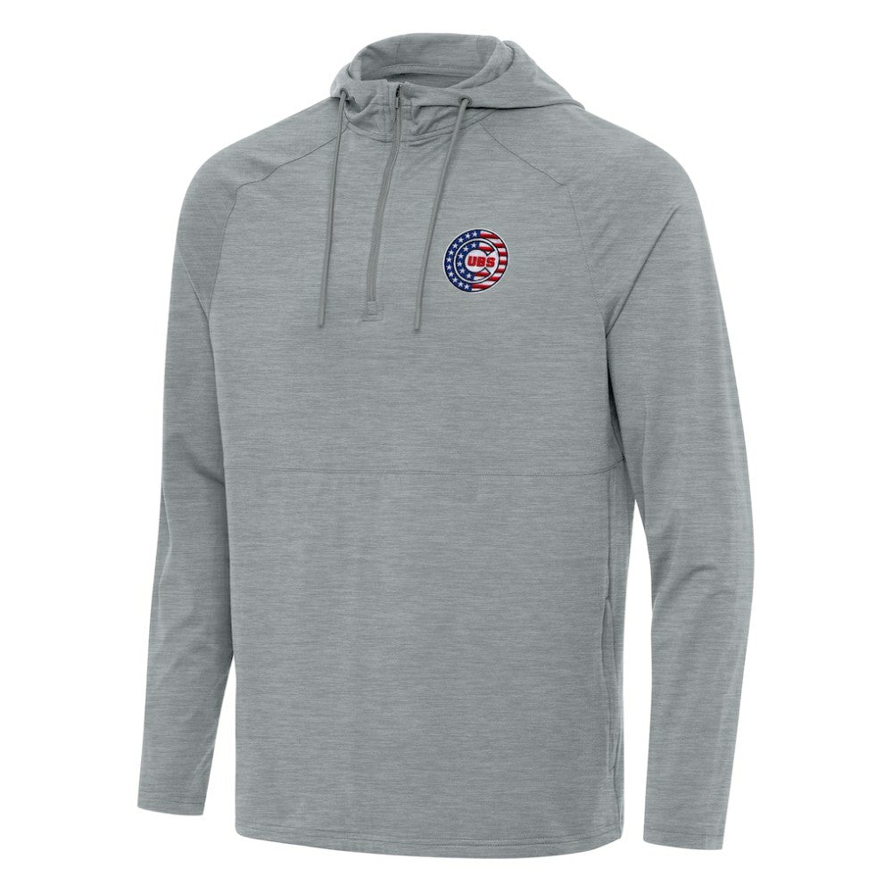Chicago Cubs Antigua Spikes Stars and Stripes Team Logo Quarter-Zip Pullover Hoodie - Heather Gray - MLB Discount