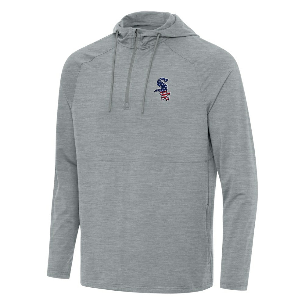 Chicago White Sox Antigua Spikes Stars and Stripes Team Logo Quarter-Zip Pullover Hoodie - Heather Gray - MLB Sale