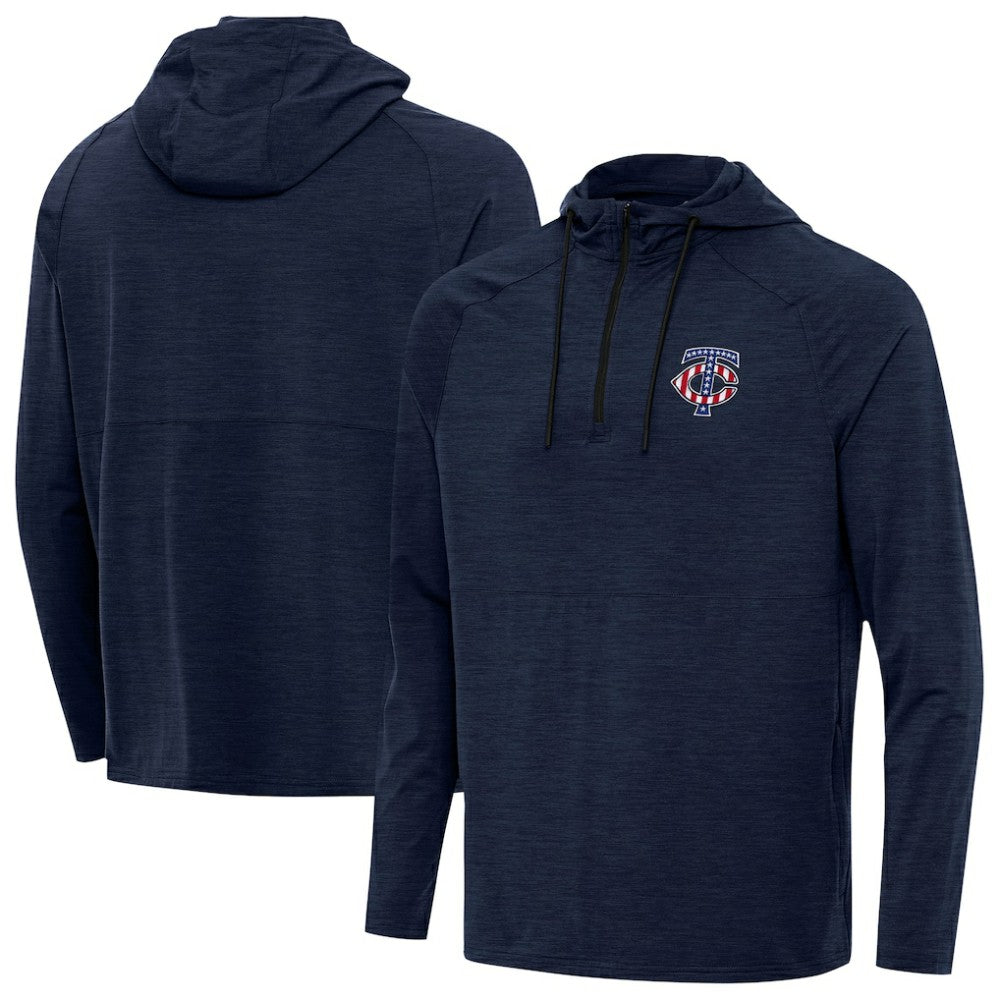 Minnesota Twins Antigua Spikes Stars and Stripes Team Logo Quarter-Zip Pullover Hoodie - Heather Navy - MLB on Sale