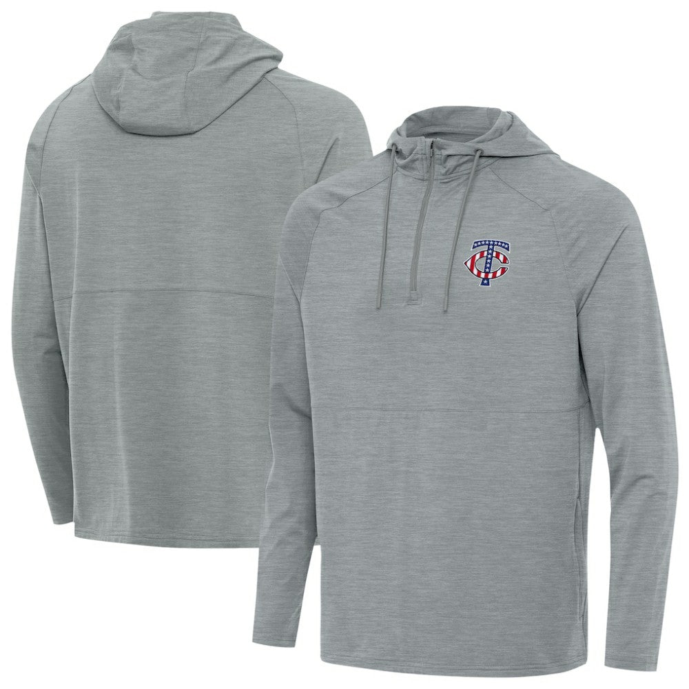 Minnesota Twins Antigua Spikes Stars and Stripes Team Logo Quarter-Zip Pullover Hoodie - Heather Gray - MLB Online