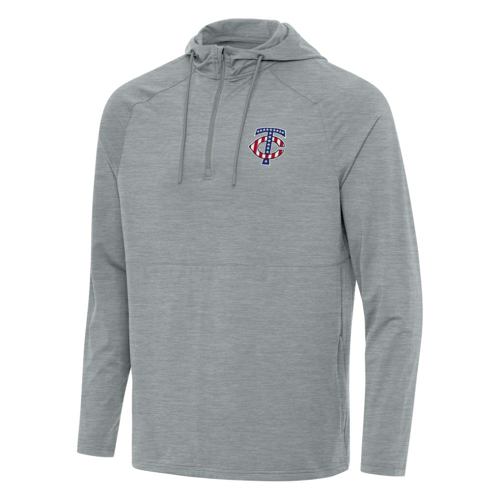 Minnesota Twins Antigua Spikes Stars and Stripes Team Logo Quarter-Zip Pullover Hoodie - Heather Gray - MLB Online