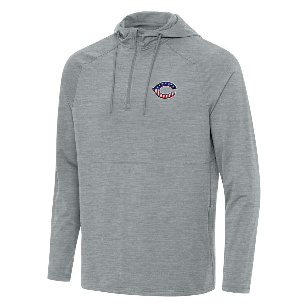 Cincinnati Reds Antigua Spikes Stars and Stripes Team Logo Quarter-Zip Pullover Hoodie - Heather Gray - MLB Lifestyle