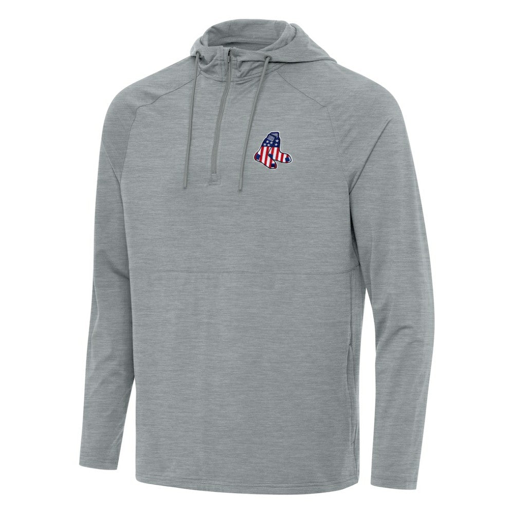 Boston Red Sox Antigua Spikes Stars and Stripes Team Logo Quarter-Zip Pullover Hoodie - Heather Gray - MLB Lifestyle