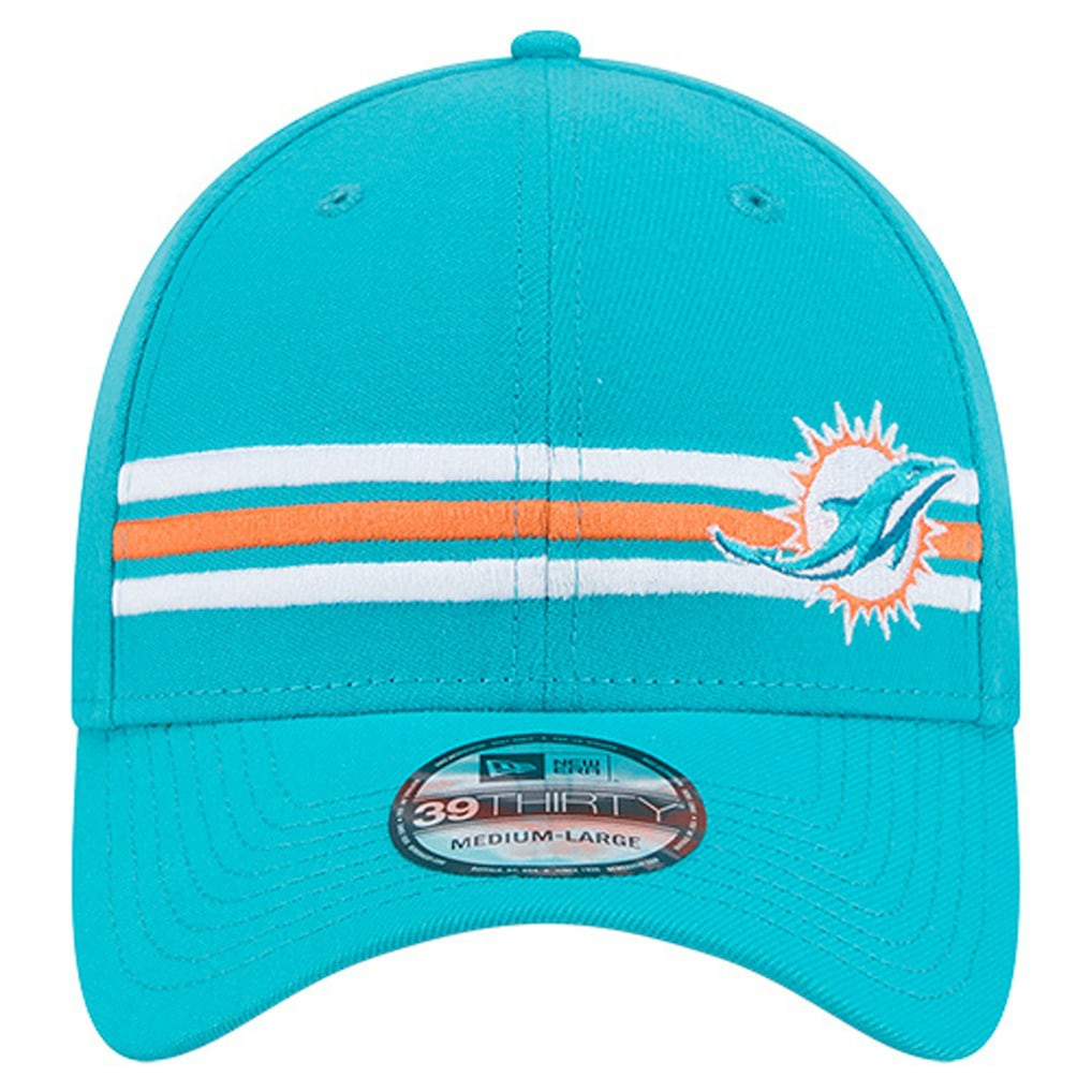 Miami Dolphins New Era Stripes 39THIRTY Flex Hat Aqua