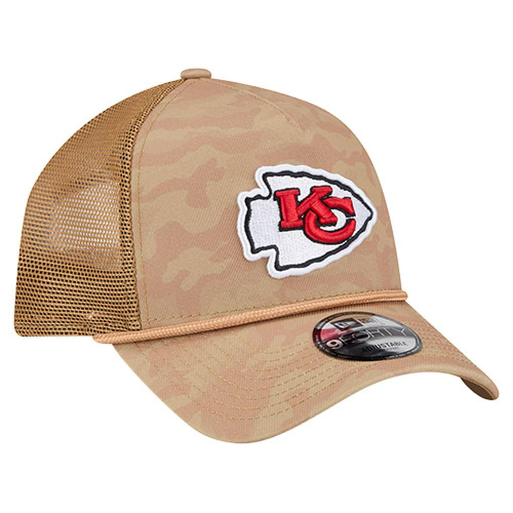 Kansas City Chiefs New Era Wheat Camo 9FORTY Adjustable Hat Tan