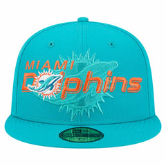 Miami Dolphins New Era Overlap Wordmark 59FIFTY Fitted Hat Aqua