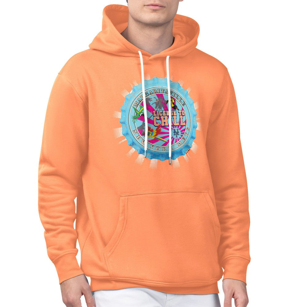 New York Mets Margaritaville Chill Bottle Cap Fleece Pullover Hoodie - Orange - MLB Discount