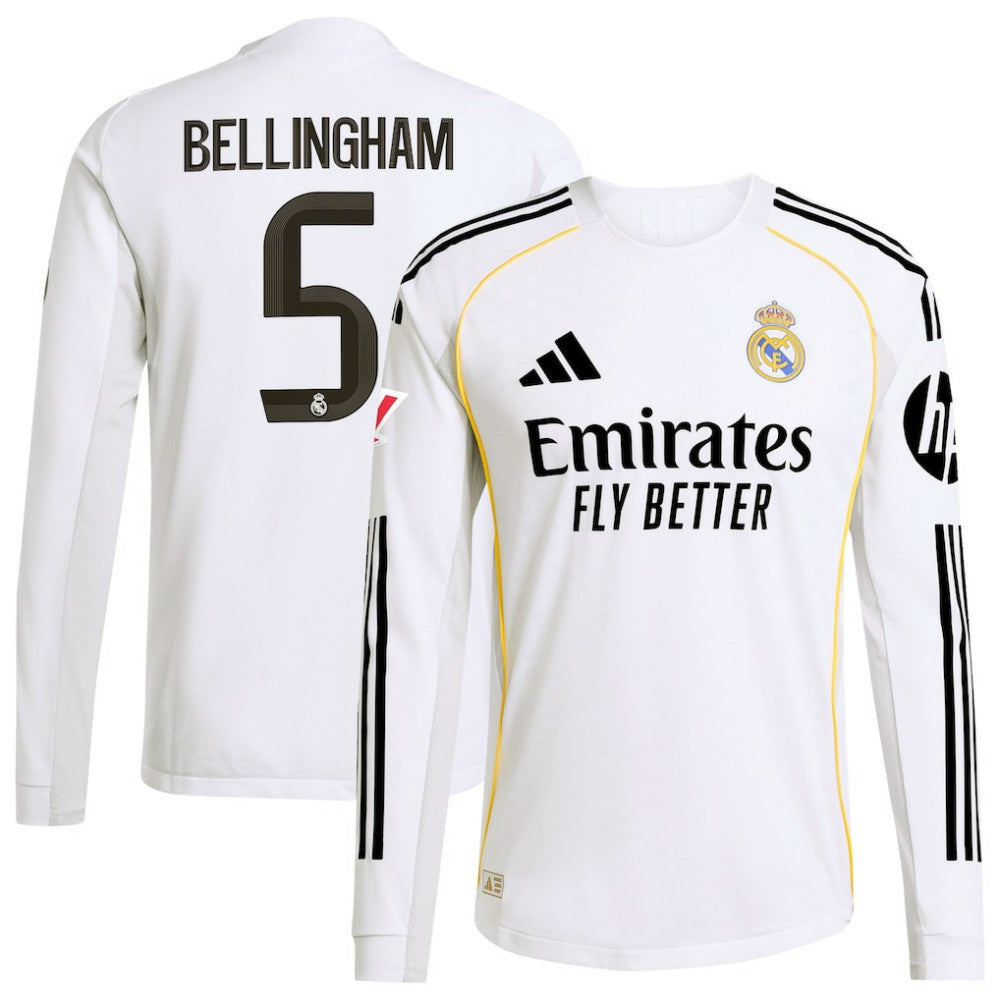 Jude Bellingham Real Madrid 2025/26 Home Long Sleeve Jersey White - Adidas