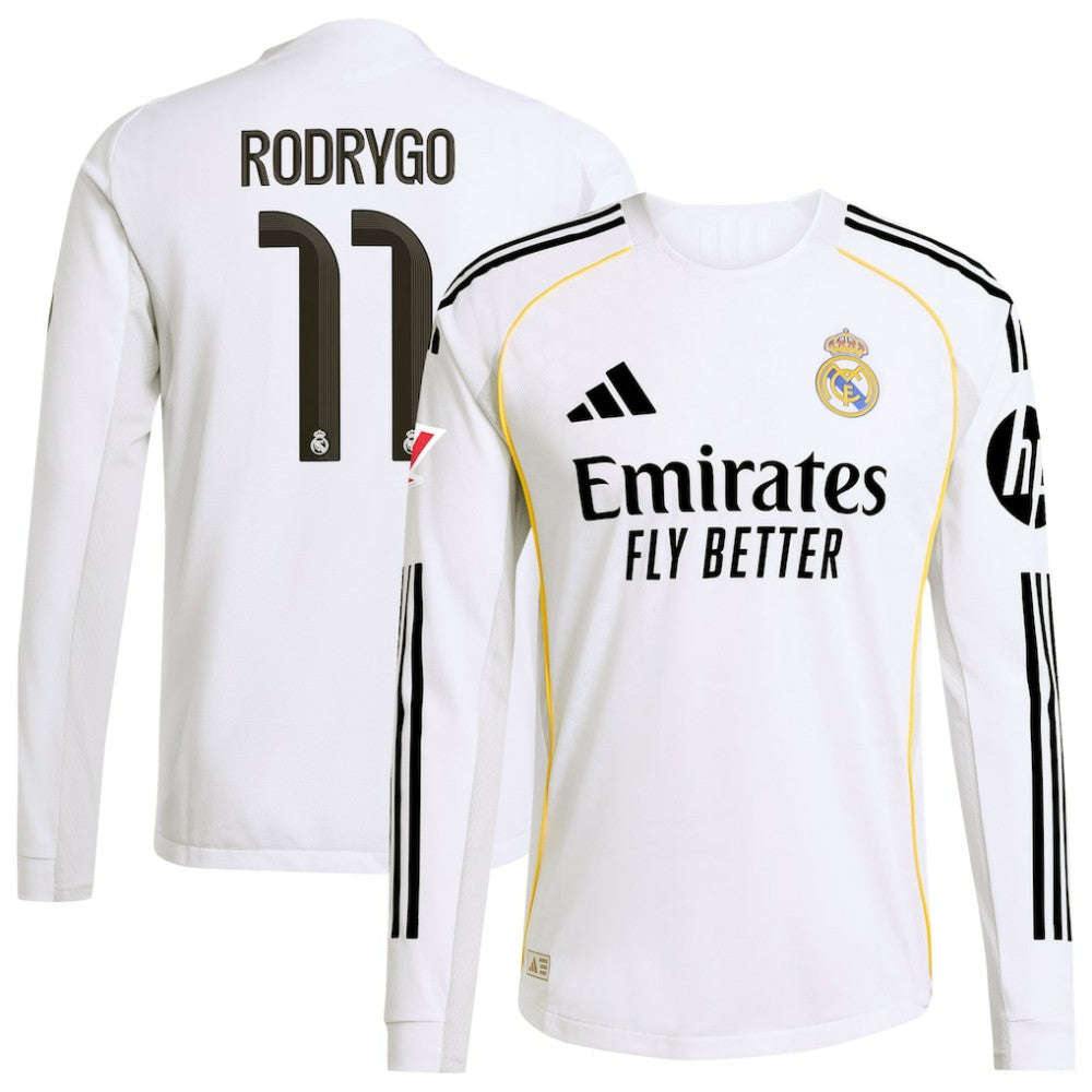 Rodrygo Real Madrid 2025/26 Home Long Sleeve Jersey White - Adidas for sale
