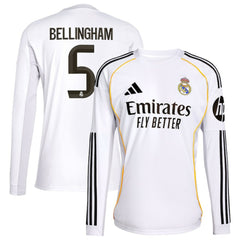 Jude Bellingham Real Madrid 2025/26 Home Replica Long Sleeve Jersey White - Adidas cheap