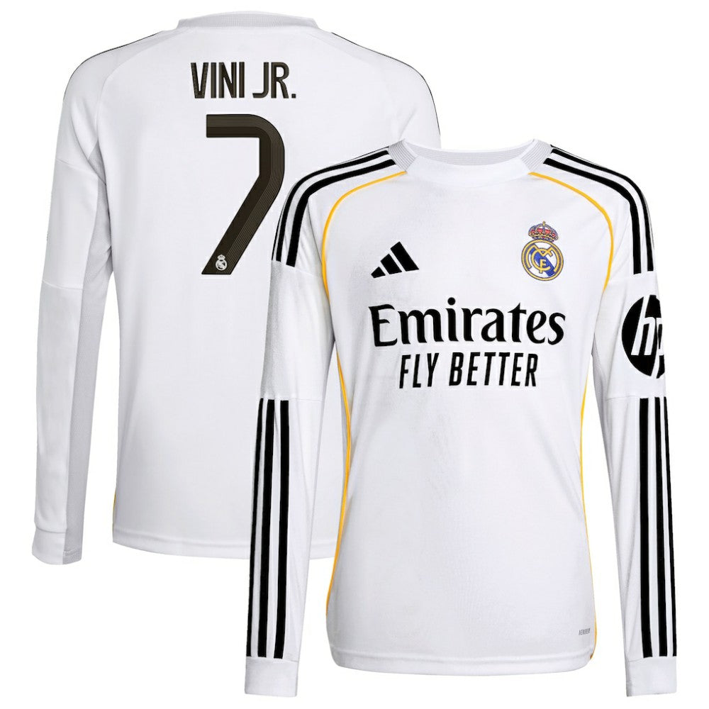 Vini Jr. Real Madrid Youth 2025/26 Home Replica Long Sleeve Jersey White - Adidas