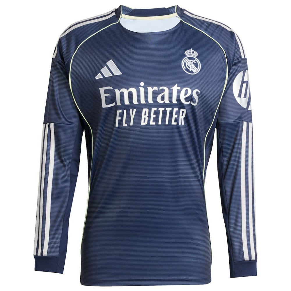 Jude Bellingham Real Madrid 2025/26 Away Long Sleeve Replica Jersey Blue