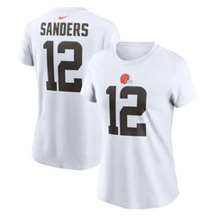 Nike Shedeur Sanders Cleveland Browns Women's 2025 NFL Draft Name & Number T-Shirt White