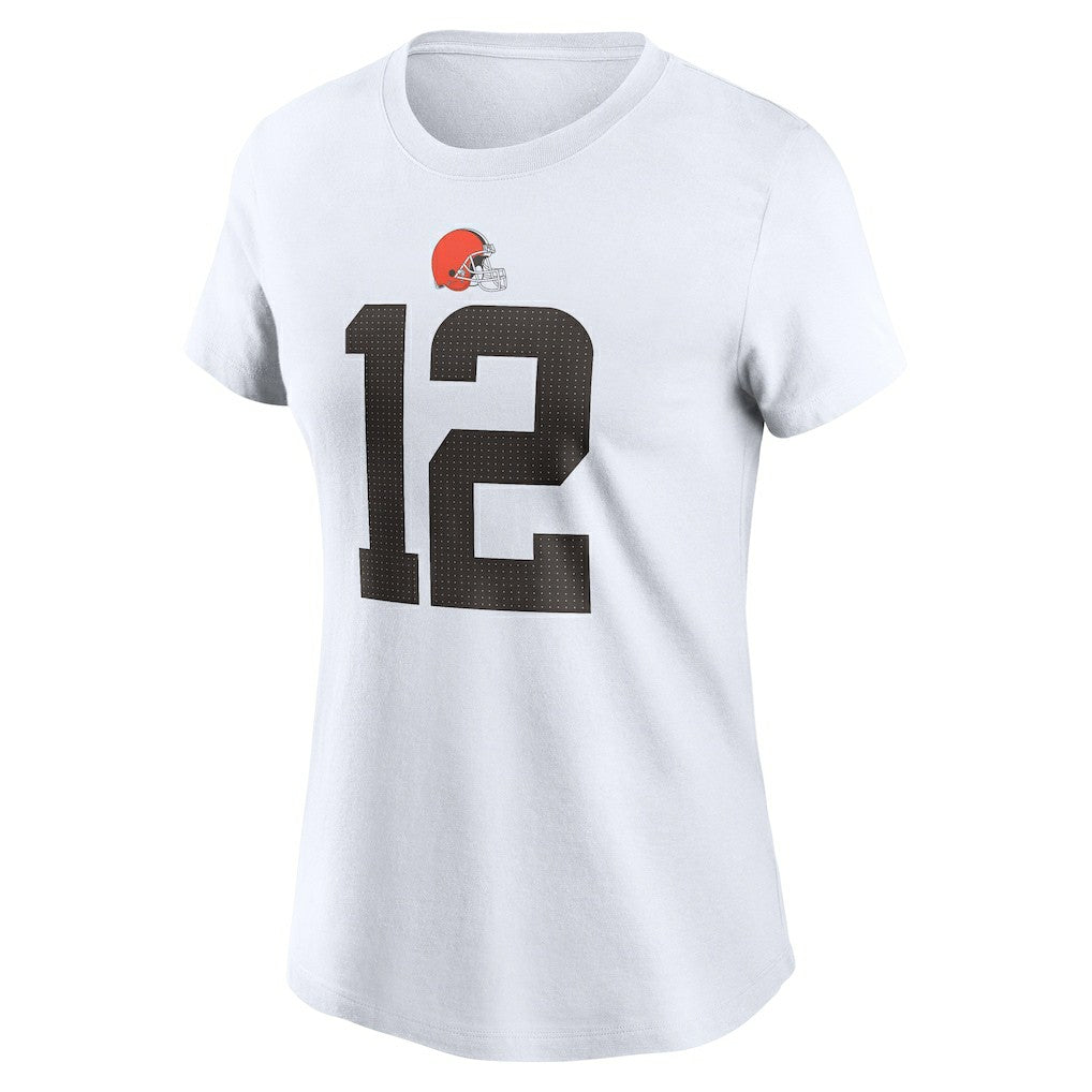 Nike Shedeur Sanders Cleveland Browns Women's 2025 NFL Draft Name & Number T-Shirt White