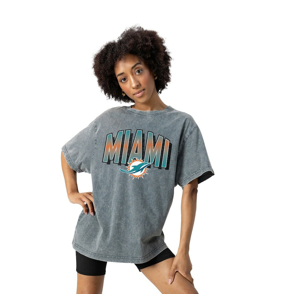 Miami Dolphins Gameday Couture Women's Peak Performance Oversized Snow Wash T-Shirt Gray